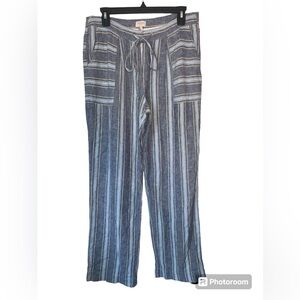 Laundry Shelli Segal Womens Linen Blend‎ Wide Leg Striped Pants Size 10